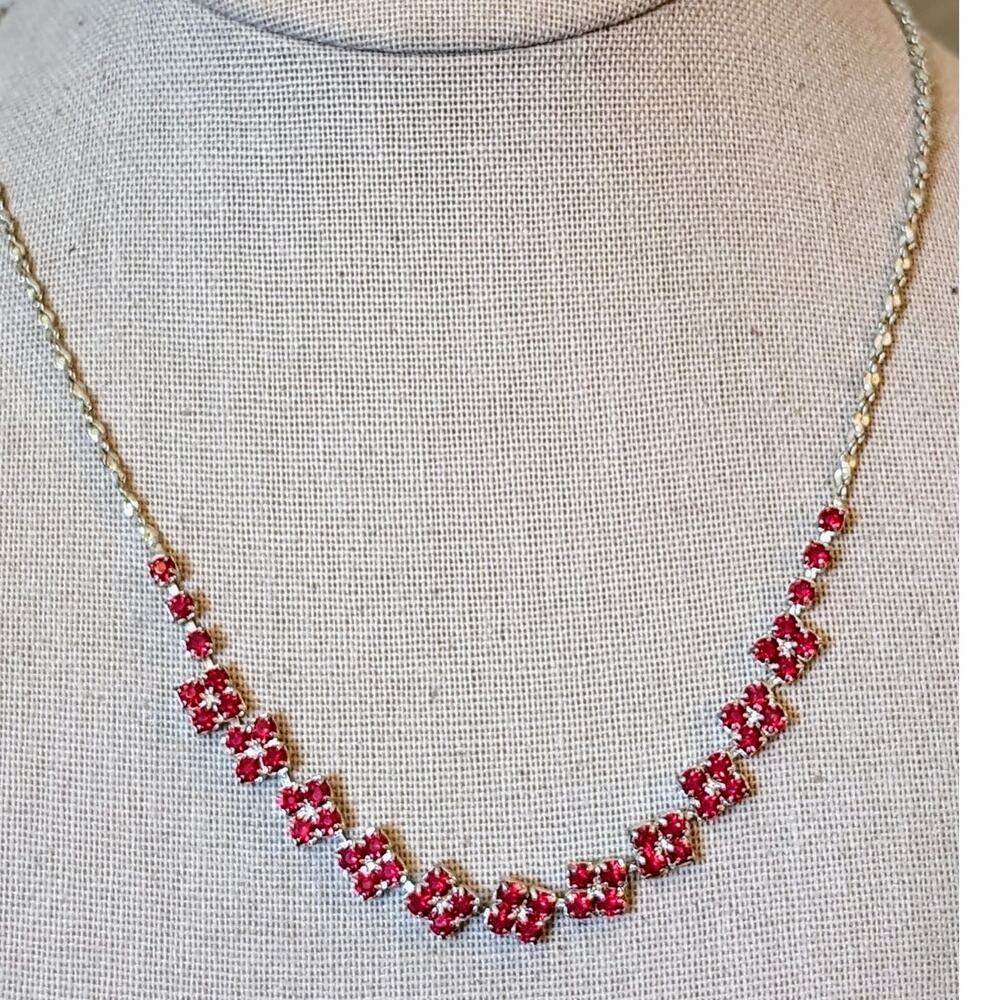 Christina Collection Red Crystal Silver Tone Chain Necklace